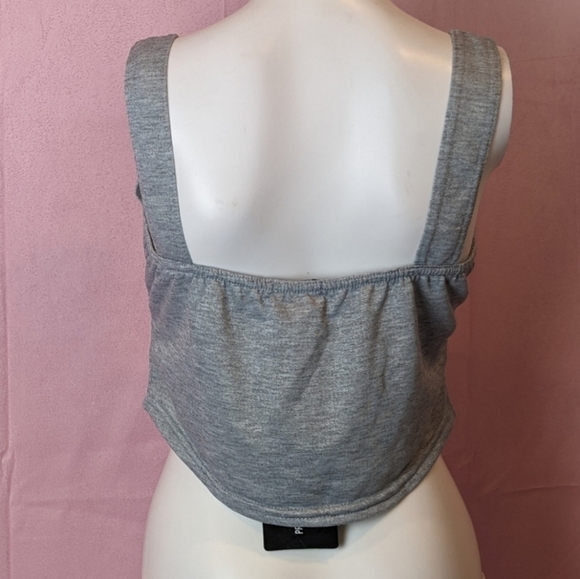 PrettyLittleThing Gray Square Neck Zip Front Corset Style Crop Top size 10 - Picture 2 of 5